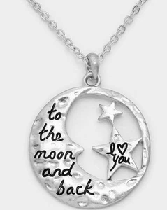 Neu Damen Boutique Ich liebe dich bis zum Mond und zurück Silber gehämmert Halskette - Bild 1 von 1
