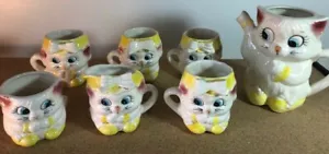 Juego de té Lefton Cuddles gato tetera 4 tazas jarra crema azúcar Miss Sunshine - Imagen 1 de 6