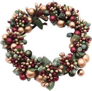 6.5" Beaded Berry Wreath Pillar Candle Holder, Festive Holiday Table Decor - Picture 1 of 4