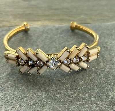 HENRI BENDEL NY  Ivory Crystal Resin Stone Cuff Bracelet Gold Tone - Image 1 of 4