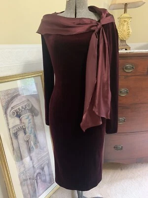 Vestido Marry Fabric By Italy Vogue Color Borgoña Terciopelo con Faja de Satén Talla M Foto 1 de 4