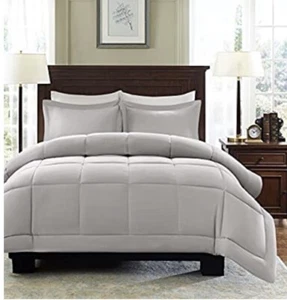 Sarasota Twin Size Down Alternative 2pc Comforter Set in Light Grey Box Quilting - Picture 1 of 5