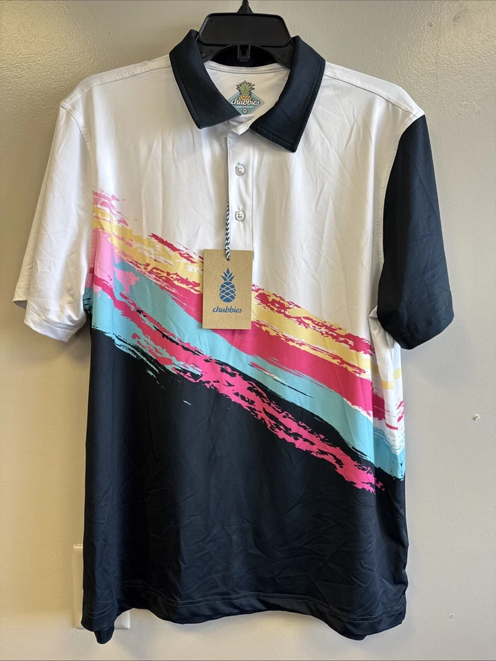 Chubbies Polo Shirt Men’s Medium The Tennis Champ Performance Retro Stretch