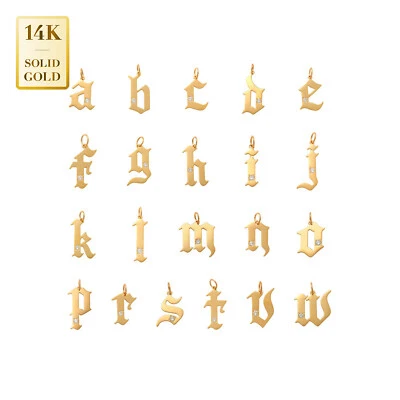 Colgante con dije de letra alfabética inicial gótica de diamantes de oro macizo real de 14K Foto 1 de 3