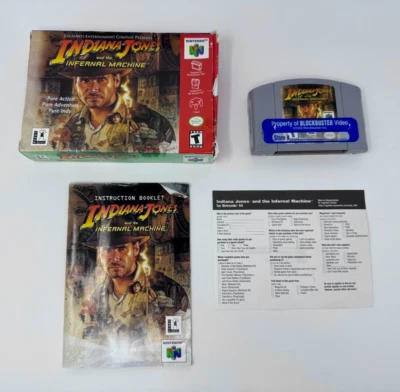 Indiana Jones Infernal Machine Complete CIB (Game Box Manual Reg) Nintendo N64 - Image 1 of 4