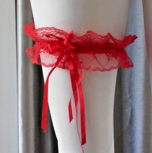 Giarrettiera sposa matrimonio bridal garter ROSSO pizzo lace raso velo tulle - Picture 1 of 2