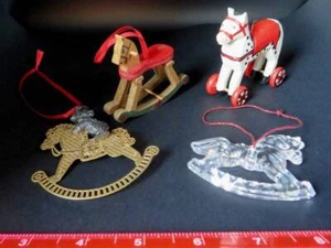 Vintage Mixed LOT Hobby ROCKING HORSE ORNAMENTS Kurt Adler Crystal Wood Pewter - Picture 1 of 6
