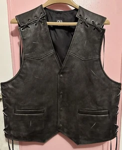 Zara Vintage Effect Leather Vest Size Large Retail $229 2521/001/800 - Picture 1 of 6