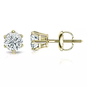 Orecchino a perno simulante diamante tondo oro giallo 14 kt 6 poli (1/4-2 ct, qualità AAA) - Foto 1 di 4