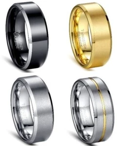 Tungsten Carbide Confortable 8mm Mariage Bague Taille GB / Aus " R 1.9cm USA / - Picture 1 of 3