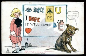 Humor Postcard 1910 Artist- R.F. OUTCOULT Girl Dog Riddle by Tuck - Picture 1 of 2