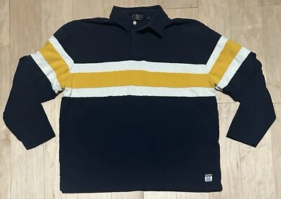复古 American Eagle Outfitters L/S Polo 橄榄球衬衫蓝色金色条纹男式 XL — 第 1/4 张图片