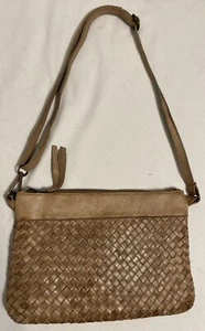 Viola Castellani Italian Leather Shoulder Bag Purse Basket Weave Brown 11X7 Inch - Picture 1 of 11