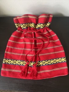 Vintage Woven Multicolored Cotton Drawstring Bag 13”x 12.5” Beautiful - Picture 1 of 3