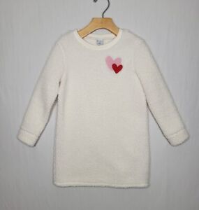 Old Navy Girls Sweatshirt Dress 5T White with Hearts Soft Long-Sleeves Pullover