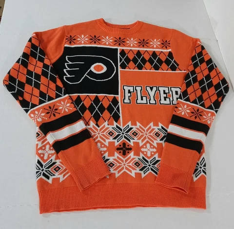 NHL Philadelphia Flyers Ugly Christmas Sweater Men M Orange Black White Cover