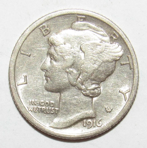 1916 Mercury Dime AU (R4) Cover
