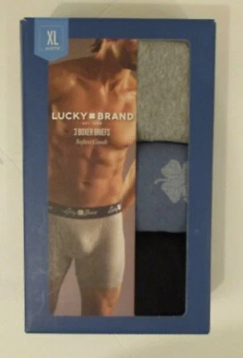 3 LUCKY BRAND MEN'S COTTON BOXER BRIEFS BLUE GRAY BLACK NAVY - SIZES: S M L XL - Image 1 of 4