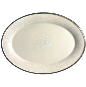 VTG Lenox 16⅜" Moonspun Oval Bone China Serving Platter Soft Cream Platinum Rim  - Picture 1 of 16