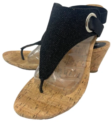 WHITE MOUNTAIN Aida Women's Shoes Cork Wedge Sandals Black Glitter Size 10 M - Image 1 of 4
