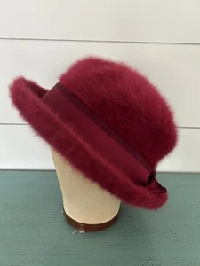 Ladies Kangol Furgora Monica Fuzzy Angora Fur Hat UK Cranberry NICE! - Picture 1 of 5