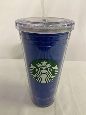 Vaso Starbucks azul brillo logotipo sirena taza fría Venti 20 oz ~ Foto 1 de 4