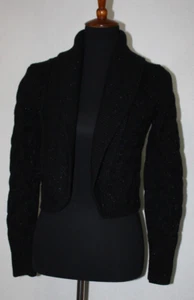 WHBM Sz S Black Sparkle Cable Knit Bolero Long Sleeve Open Cardigan - Picture 1 of 6