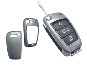 GLOSS HARD ABS PLASTIC 3 BUTTON KEY FLIP FOB PROTECTOR CASE COVER AUDI A1 (Grey) - Picture 1 of 7