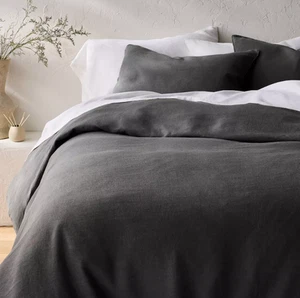 Casaluna Linen Duvet Cover Set Dark Gray Full / Queen Size - Picture 1 of 7