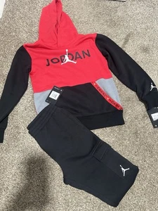 Nike Air Jordan Boy's Logo T-Shirt Jumpman Jogger Pants Set Black, Size M 10/12 - Picture 1 of 3
