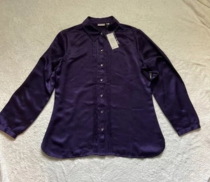 NWT Chicos Sz 1 Button Up LS Textured Pleat Ripley Wild Grape Relaxed Flowy - Picture 1 of 15
