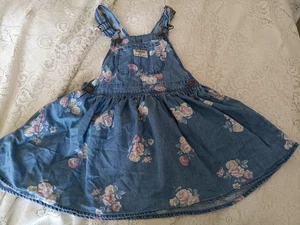 Vintage Oshkosh Bgosh Floral Denim Jumper Overall Dress Retro 4T - Picture 1 of 10