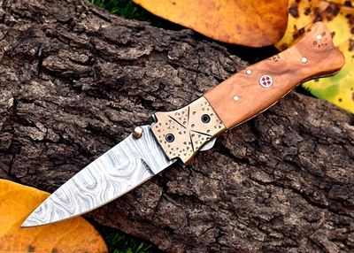 NAVAJA DE BOLSILLO HECHA A MANO FORJADA ACERO DAMASCO HOJA PLEGABLE ZS 422 Foto 1 de 4