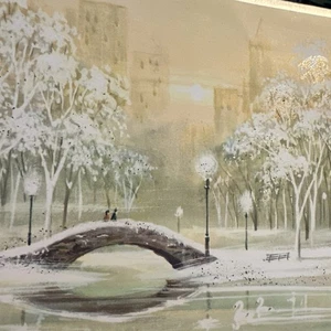Tarjeta de Navidad de Colección Mcm Personas Caminando Central Park Escena de la Ciudad Puente de Nueva York Brillo - Imagen 1 de 11