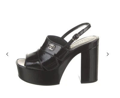 CHANEL 2023 Black Polished Lambskin Leather Platform Sandals Size 38.5/US 8.5 - Image 1 of 4