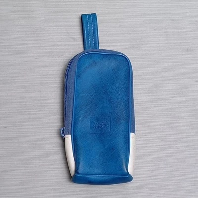 Vintage Ray Bay Eyeglass Case Pouch Blue & White Vinyl Plush Lined Zip USA Made - Image 1 of 4