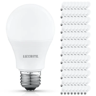 Luxrite A19 LED Light Bulb 9.5W=75W 3000K 1100LM E26 Damp Rated ETL 96-Pack - Image 1 of 4
