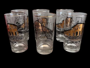 Vintage MCM 6 Stück California Mission San Luis Obispo 8 Oz Saftgläser Goldrand - Bild 1 von 15