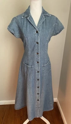 Vestido vaquero vintage Rafaella para mujer 6 azul jean midi manga corta bolsillos Y2K Foto 1 de 4