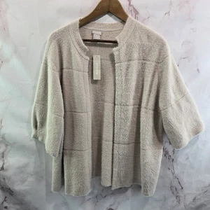 Chicos Cardigan Womens XL 3 Pink Plush Vegan Cashmere Eyelash Short Sleeve Light - Picture 1 of 14