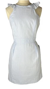 NUEVO Vestido Lauren James (Talla M) Claire Sin Mangas Seersucker Azul Rayas Solero - Imagen 1 de 14