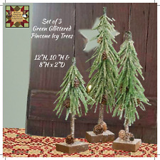 Tabletop Glitter Green Icy Pinecones Trees  Set of 3