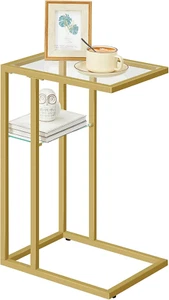 C Shaped End Table, Small Side Table for Couch and Bed, Tempered Glass Sofa Tabl - Picture 1 of 9