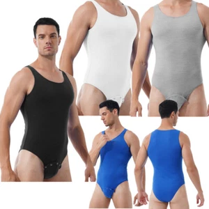 Men Bodysuit Button Jumpsuit Pajamas Leotard Romper Press Jockstraps Sleeveless - Picture 1 of 57