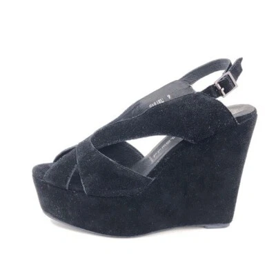 Jeffrey Campbell Ibiza Mariel Wedge Sandals Womens Size 9 Black Suede High Heel - Image 1 of 4