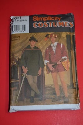 Simplicity 7761 sewing pattern, mens historical ren fair costume, size XS-XL - Image 1 of 3