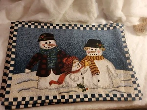 SNOWMAN FAMILY PLACEMATS FOUR BLUE AND WHITE CLOTH PLACEMATS  - Picture 1 of 8