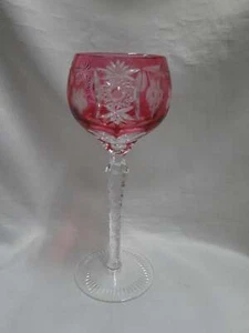 Nachtmann Traube, Grapes Cut to Clear: Cranberry Red Tall Wine Hock, 8 1/4" - Picture 1 of 9