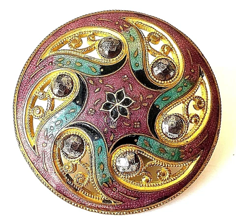 Antique Button.. Pierced Purple Enamel with Cut Steels…1&9/16" Extra Large Cover