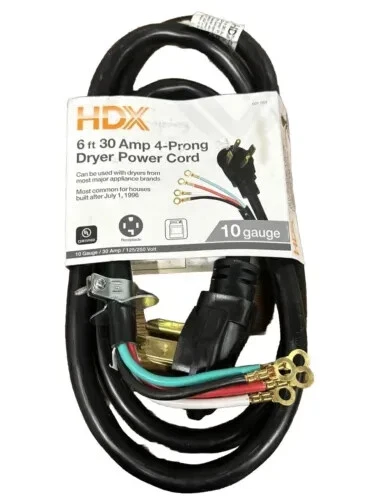 Cable de alimentación para secadora HDX 6 pies 30 amperios calibre 10 4 clavijas HD #601-004 100 Foto 1 de 1